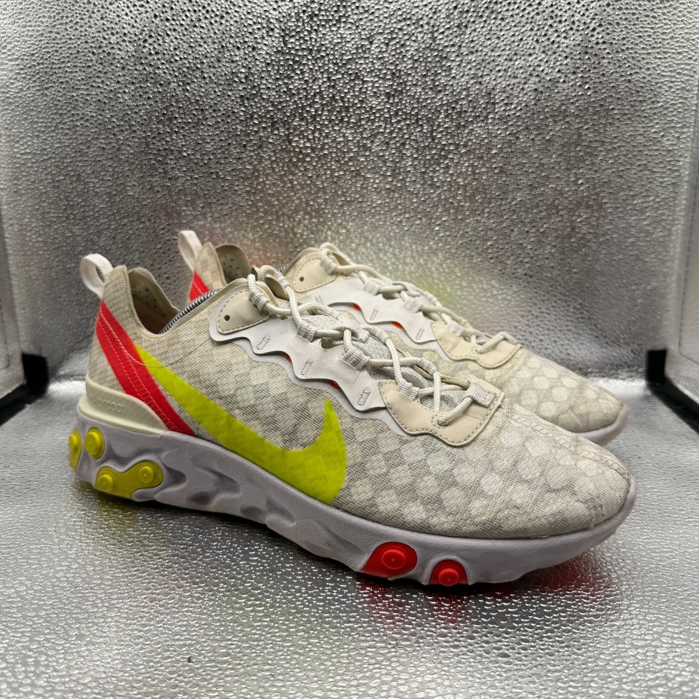 Size 11.5 Nike React Element 55 Check White Crimson Volt Mens Shoes CJ0782-100